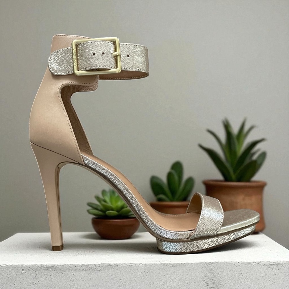 Calvin Klein Beige Ankle Strap Heels